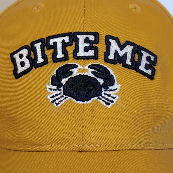 Joe's Crab Shack Yellow Black Bite Me 100% Cotton Strapback Hat Cap - Picture 3 of 7
